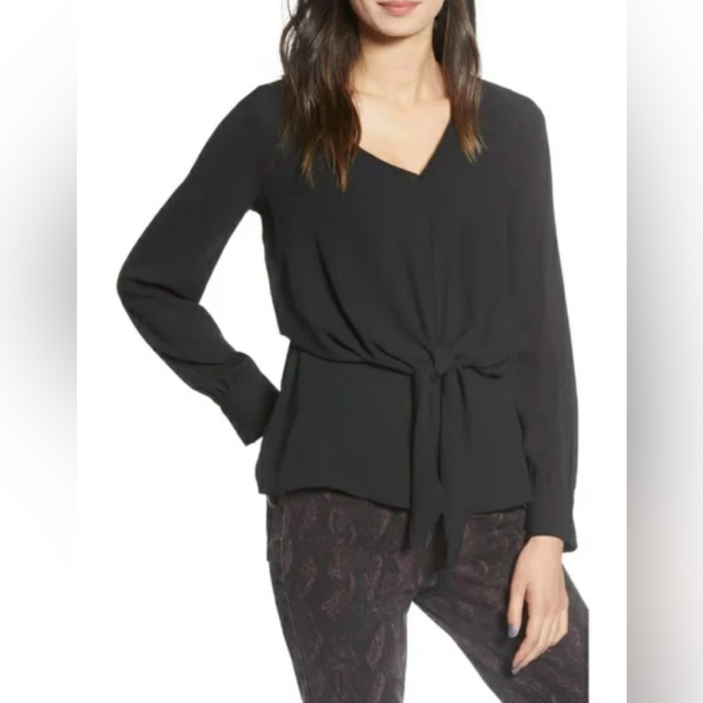 Chelsea28 Women’s Black Knot Front V-Neck Long Sleeve Blouse‎ Size Large Career